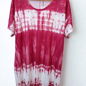 Sheliay Red And White Tie Dye Shift Dress Short Sleeve Women's Size XL